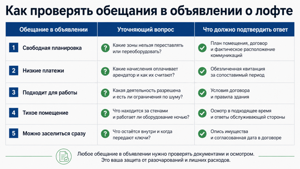 Как проверять обещания в объявлении о лофте